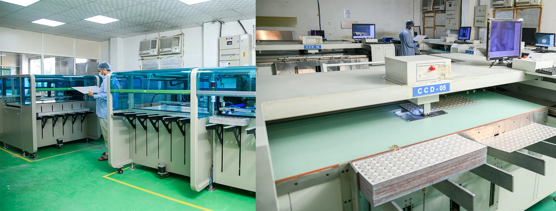 Automated PCB production machines on the Vintek Circuits plant floor